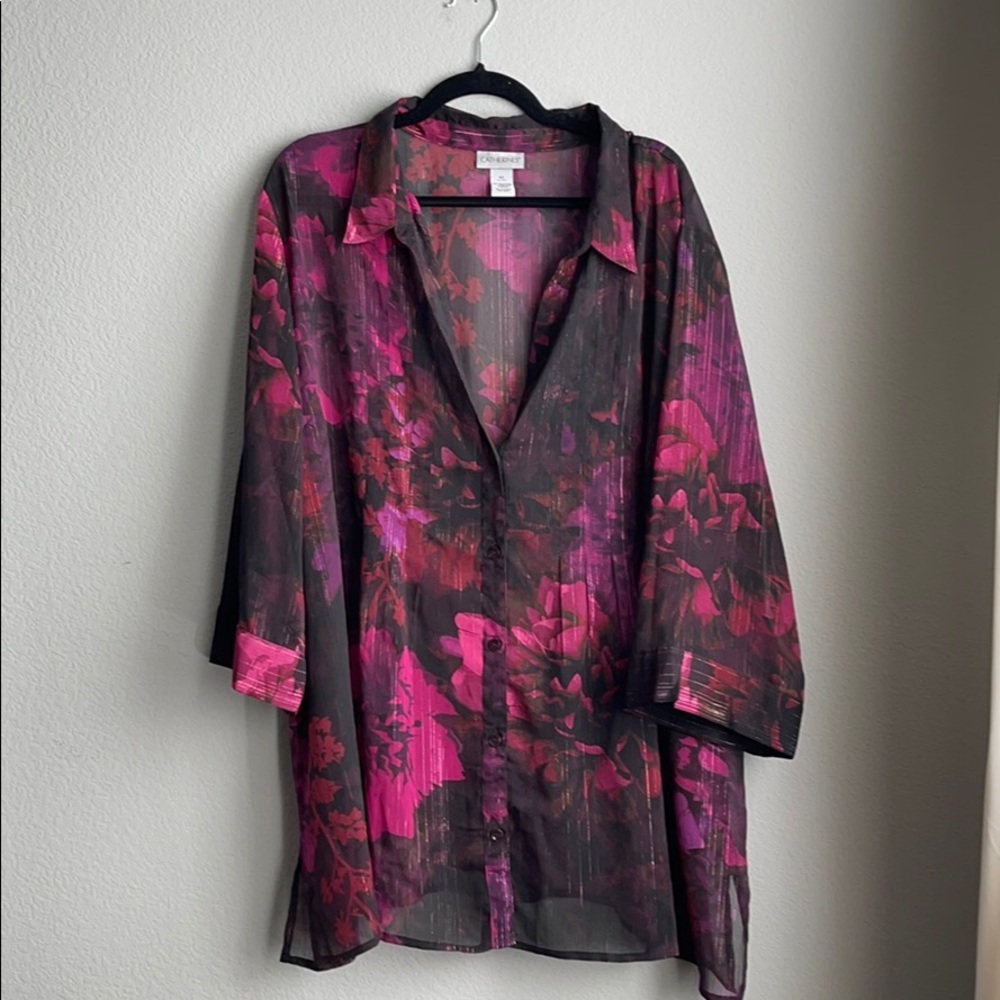 Pink and Black See through blouse Catherines 4X